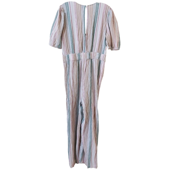 Loft Beach White Colorful Striped Open Tie Front Short Sleeve Casual Jumpsuit - Picture 3 of 12